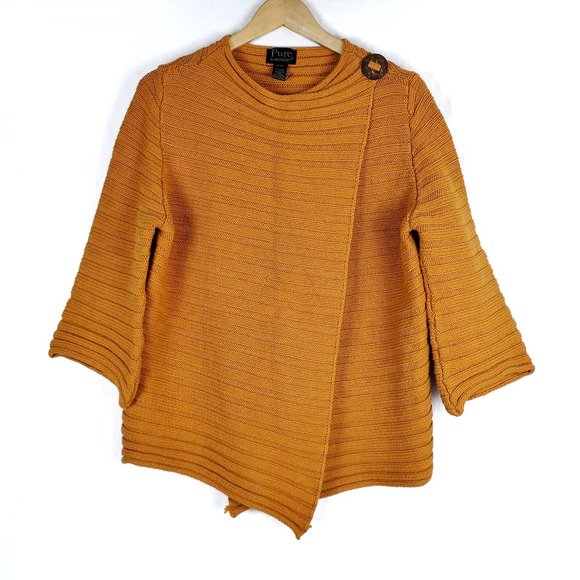 Pure Handknit Sweaters - Pure Handknit Orange Asymmetrical Hem Ribbed Cardi